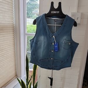 Blue Denim Vest with Button Front, Xl